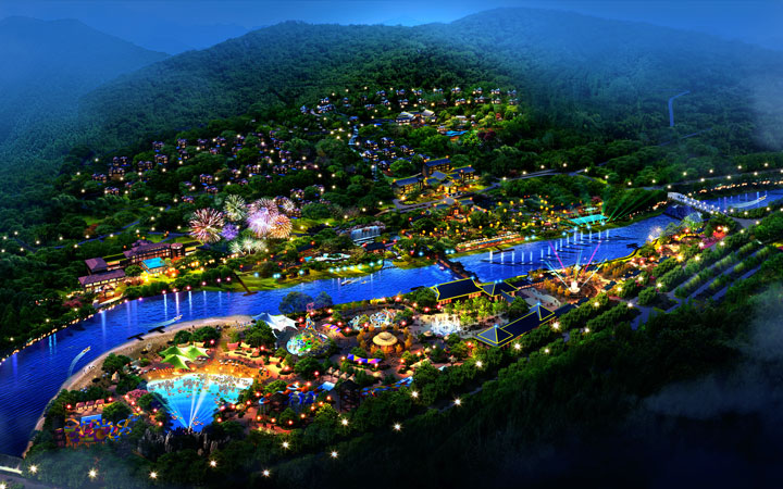 重庆万州长滩森林温泉度假区夜景鸟瞰图